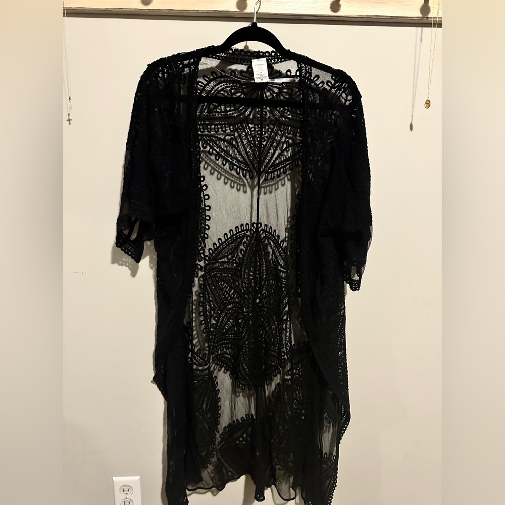 NWOT Black Sheer Lace Kimono